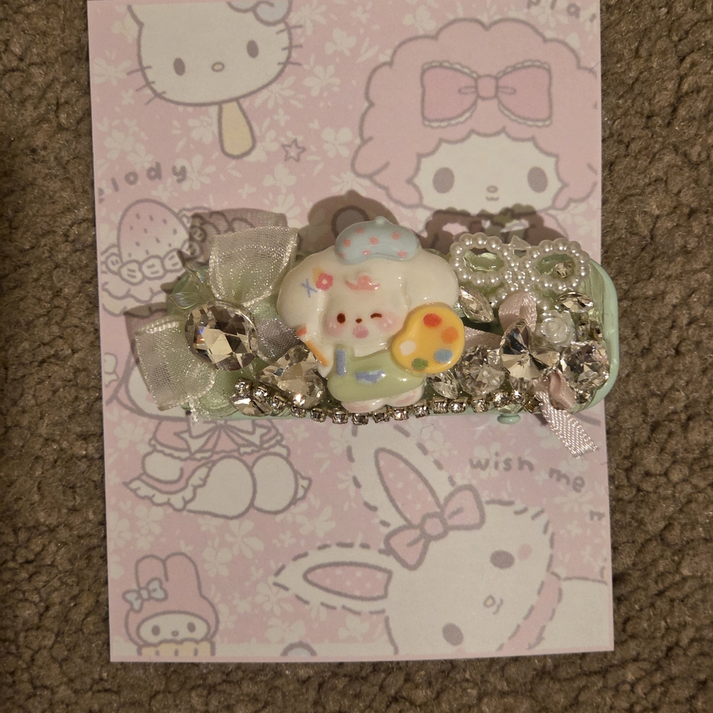 Cute Pastel Hair Clip with Bow and Gems